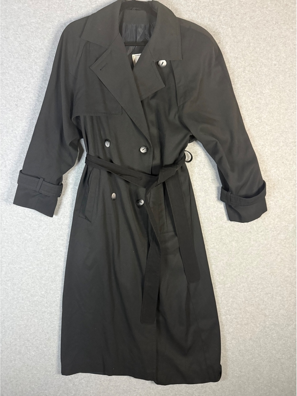 Vintage Neiman Marcus Black Belted Double Breasted Trench Coat Size 8